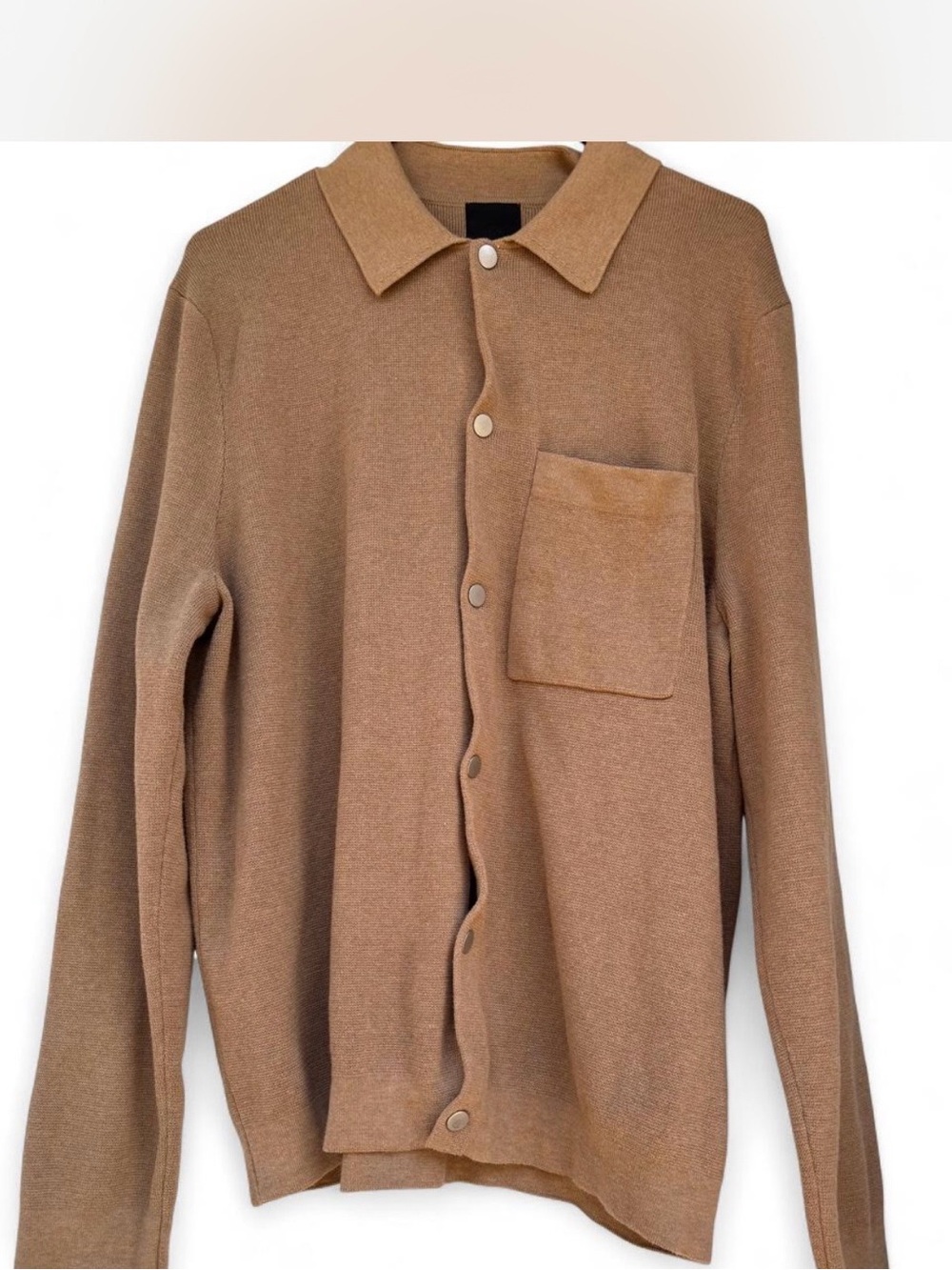 H&M Men's Tan Button-Front Knit Shirt Jacket